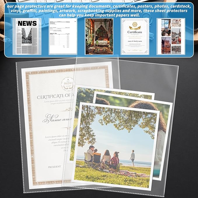 200 Pack No Holes Sheet Protectors, 8.5" x 11", Letter Size Heavy Duty Clear View Page Sleeves Protectors, Clear Paper Document Artwork Protectors