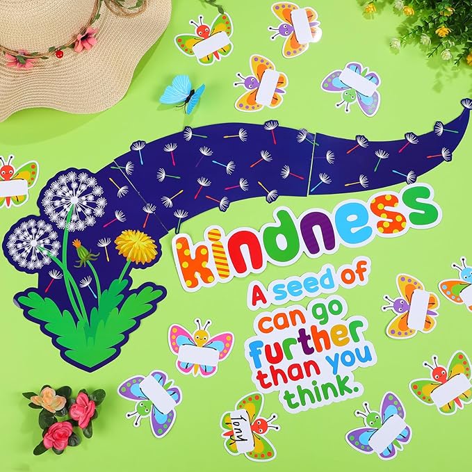 Summer Butterfly Bulletin Board Decorations Set Christian Kindness Bulletin Board Decor Set Religious Butterfly Name Tags Dandelion Cutouts for Summer Sunday School Classroom Wall Decor
