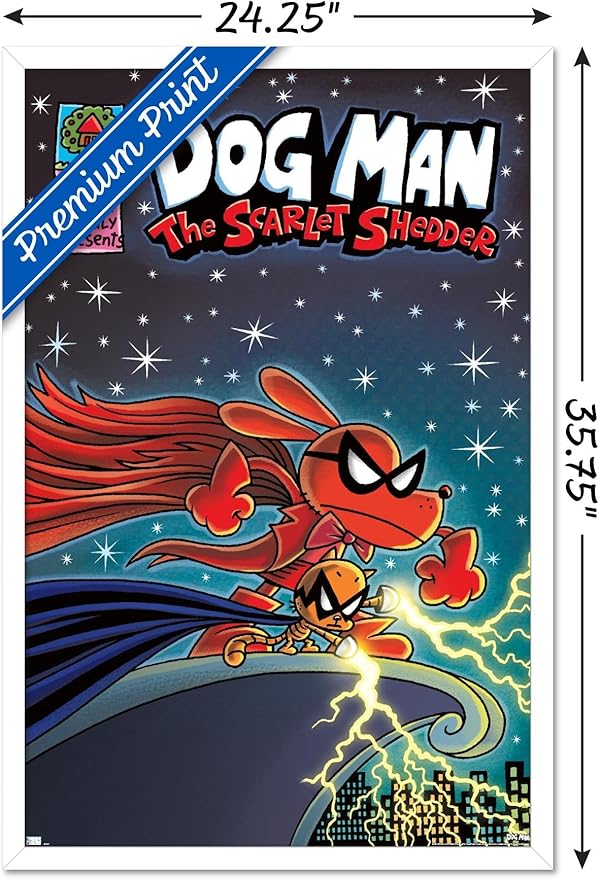 Dog Man - The Scarlet Shedder Wall Poster, 34L" x 22.4W", White Framed Version