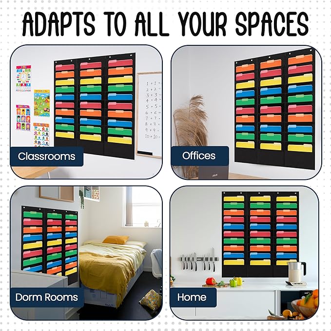 Essex Wares - 30 Pocket File Pocket Chart, Black, 42" Wide x 47" Tall - Versatile Wall Hanging File Folder Organizer for Classroom, Office, Home, and More - Wall Folder Organizer - 30 Pockets