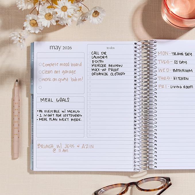 Erin Condren 12-Month Spiral Life Planner (Jul 2025 - Jun 2026), 7”x9” Weekly and Monthly Planner, 80 Lb. Text Weight Paper, Bouquet Wallpaper Covers, Minimal Theme, Vertical Layout, Platinum Coil