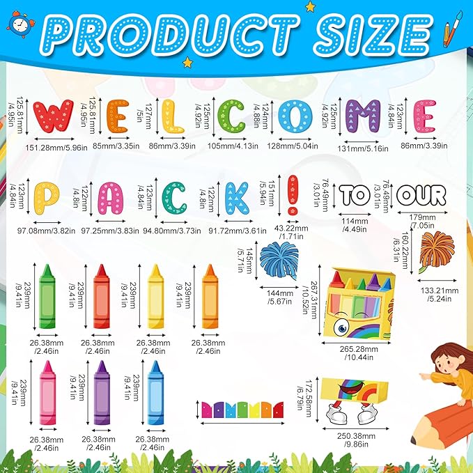 Pasimy Crayon Bulletin Board Decorations Set Welcome to Our Pack Classroom Decor Colorful Crayon Name Tags Cutouts Art Bulletin Board Border for Back to School Summer Office Home Wall Door Supplies