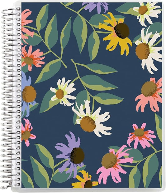 Erin Condren 7” x 9” Lined Spiral Notebook, College-Ruled Layout with 80 Lb. Paper, Daisy Blooms Cover, 160 Lined Notebook Pages, Platinum Coil, Stickers Included