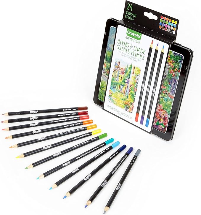 Crayola Signature Blend & Shade Soft Core Colored Pencils in Tin, Gift - 24 Count, Blend & Shade Colored Pencils