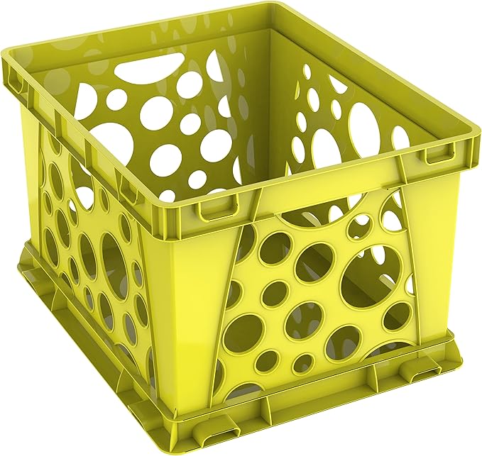 Storex Premium File Crate with Handle Cutouts – Letter and Legal Document and Folder Storage, Classroom Yellow, 1-Pack (61462F03C)