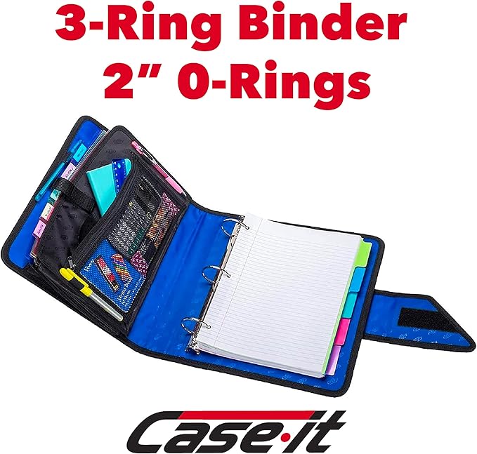 Case-it The Open Tab Velcro Opening Binder - 2 Inch O-Rings - 5 Color Tab Expanding File Folder - Multiple Pockets - 400 Sheet Capacity - Blue S-826-A
