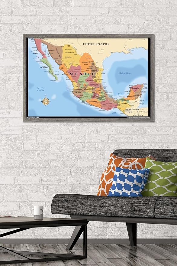 Trends International Map - Mexico Wall Poster, 22.375" x 34", Barnwood Framed Version