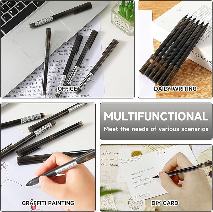 RIANCY Black Fine Point Gel Pens 24Pcs 0.5mm Gel Ballpoint Pens Black Liquid Ink Pens No Smear No Bleed, Smooth Writing Pen for Journaling Note Taking Drawing Sketching Coloring Office School Supplies