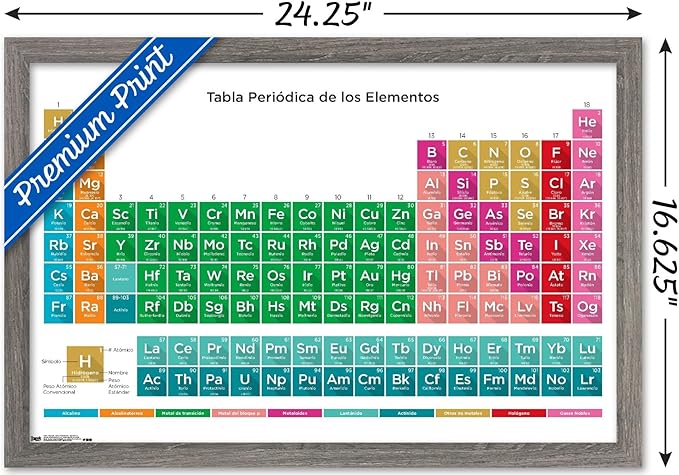 Trends International Periodic Table Of Elements - Spanish Wall Poster, 14.725" x 22.375", Barnwood Framed Version