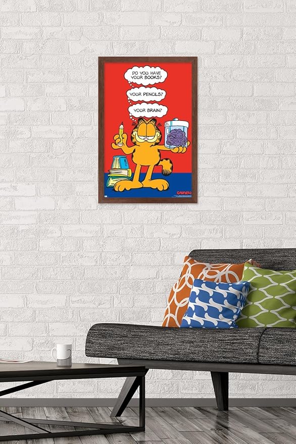 Garfield - Brain Wall Poster, 22.4L" x 14.7W", Mahogany Framed Version