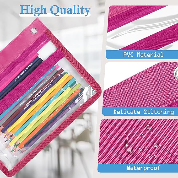 YoeeJob 6 Pack Zipper Pencil Pouches for 3 Ring Binder, 1.5 Inch Expandable with 2 Pockets and Clear Window for School and Office（Colorful）