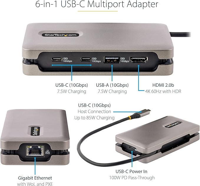 StarTech.com USB-C Docking Station for MacBook Pro M1 M2 M3 M4 and Windows, 4K 60Hz HDMI, HDR, USB 10Gbps Hub, 100W Laptop Charging, GbE, 1ft/30cm Cable