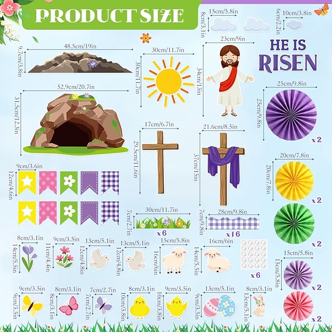 Eersida Spring Bulletin Board Decorations with Paper Fans St Patricks Day 3D Classroom Bulletin Board Christian Easter Flower Bunny Cutouts School VBS Library Church Window Wall Decor(Easter)