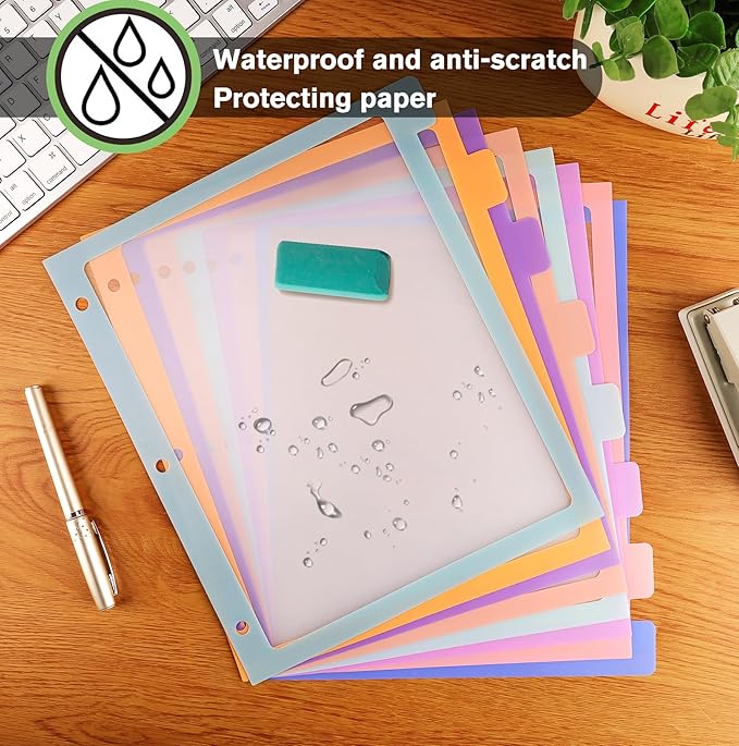 HABGP Binder Dividers with Tabs,8 Tab Dividers for 3 Ring Binder, Multi-Colored Page Binder Dividers Letter Size Plastic File Folder Pastel Color for Notebook School, 3 Hole Punch, 3 Set Total 24 Pcs