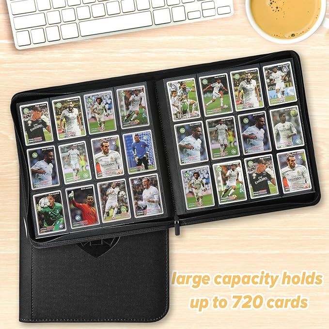 Trading Card Binder 12 Pocket, GERMUN PU Cover Card Binder for 720 Cards, Premium Trading Card Holder Folders, Double Sided Pocket Card Album for MTG, TCG (Black)