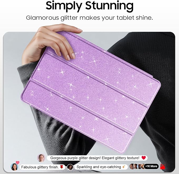Fintie Slim Case for Samsung Galaxy Tab S10 Lite/ S10 FE/ S9 FE 5G 10.9 Inch/Tab S9 11 Inch with S Pen Holder, Glittering Sparkly Shockproof Cover with Shiny Clear Back Shell, Auto Wake/Sleep, Purple