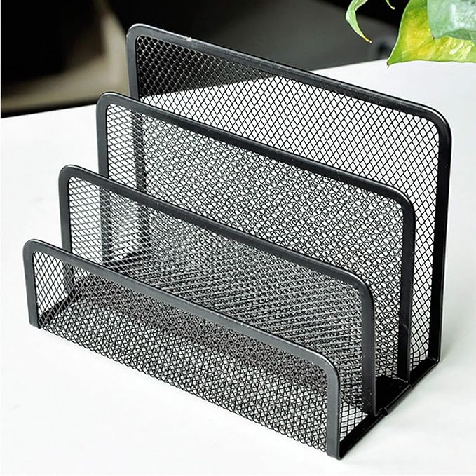 VANRA 2 Small Letter Sorters Desktop File Holder Organizer Metal Mesh with 3 Vertical Upright Compartments (2 Black)