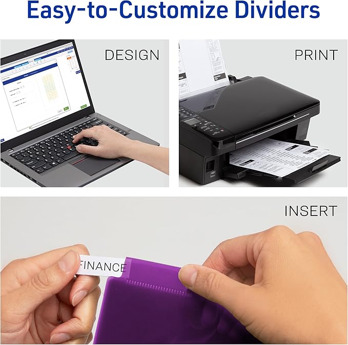 Avery Insertable 8 Tabs Plastic Divider for 3 Ring Binders with Pocket, Works with Sheet Protectors, 3 Sets (8 Colors)