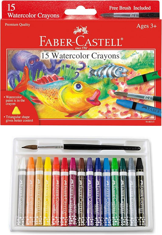 Faber-Castell Watercolor Crayons with Brush, 15 Colors - Watercolors For Kids