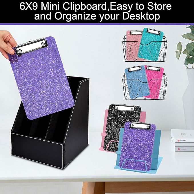 1 PCS A5 Size Clipboards,6x9 inches,Glitter Clipboard with Low Profile Clip,Sparkle Plastic Clipboard,Cute Hanging Clip Boards for Office Supplies
