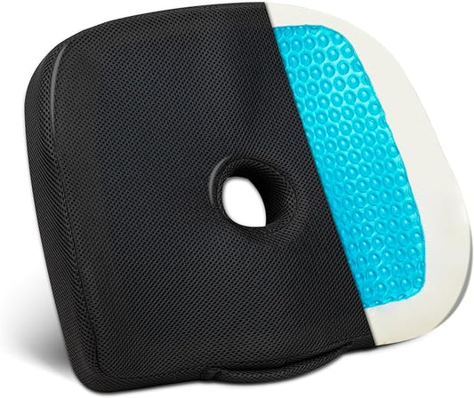 Mind Reader Gel Memory Foam Seat Cushion with Tailbone Cutout, Air-Cloud Technology, Ergonomic Support for Office Chair, Car, Sciatica, Coccyx & Hip Pain Relief, Black