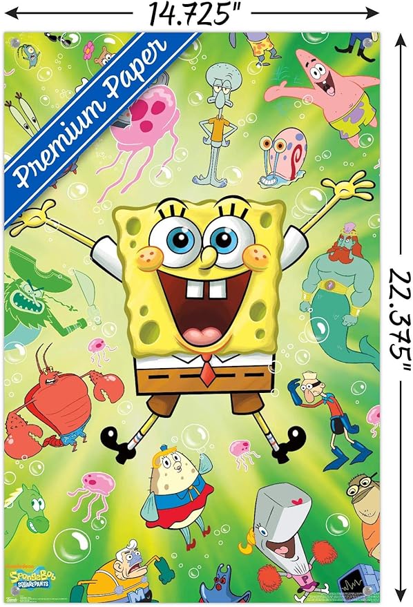 Trends International Nickelodeon SpongeBob Squarepants : Kamp Koral - Burst Wall Poster, 14.725" x 22.375", Premium Poster & Push Pin Bundle