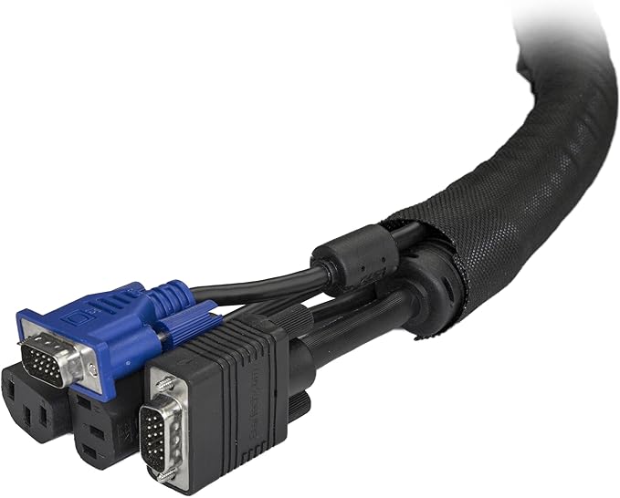 StarTech.com 15' (4.6m) Cable Management Sleeve - Flexible Coiled Cable Wrap - 1.0-1.5" Dia. Expandable Sleeve - Polyester Cord Manager/Protector/Concealer - Black Trimmable Cable Organizer