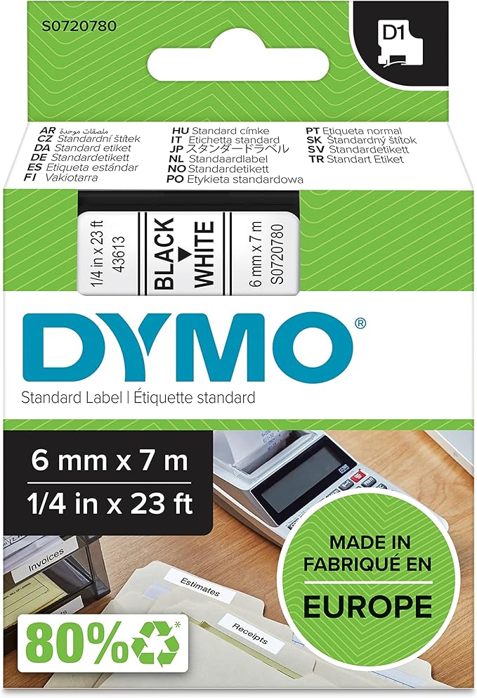 DYM43613 - Dymo Black on White D1 Label Tape