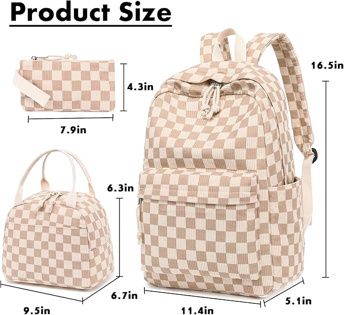 Bluboon School Backpack Set Girls Womens Laptop Bookbag Casual Daypack Fits 15 inch Laptop with Lunch Tote Bag and Pencil Bag