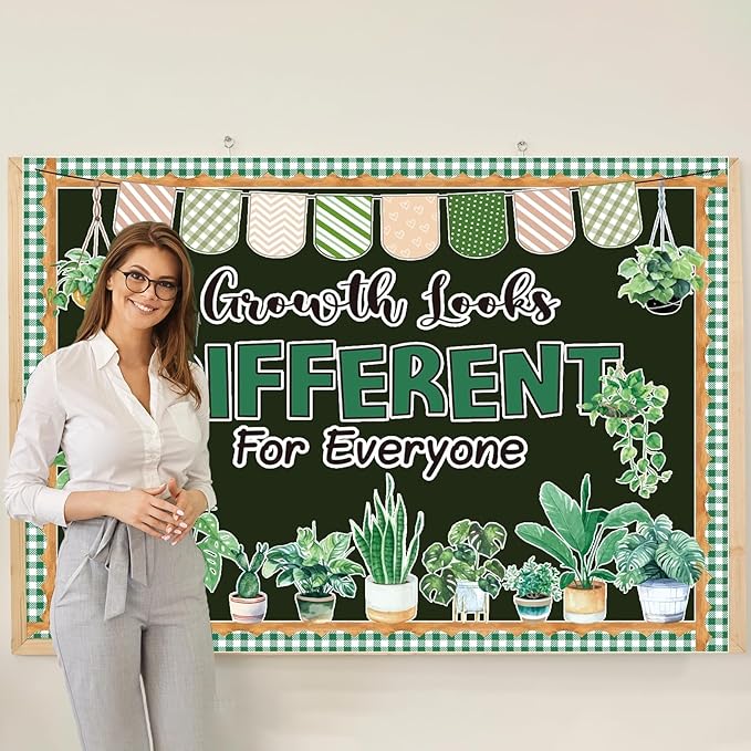 Spring Greenery Bulletin Board Decorations Set with Borders Motivational Plants Classroom Decor for Teachers Positivity Cutouts for Class School Classroom Bulletin Board Decoration