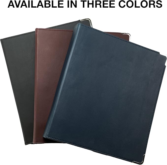 Samsill Leather Binder, Classic Collection - Zippered, Executive Presentation Portfolio, 1.5 Inch Round Ring (Holds 325 Sheets), Silver Corner Accents, Navy