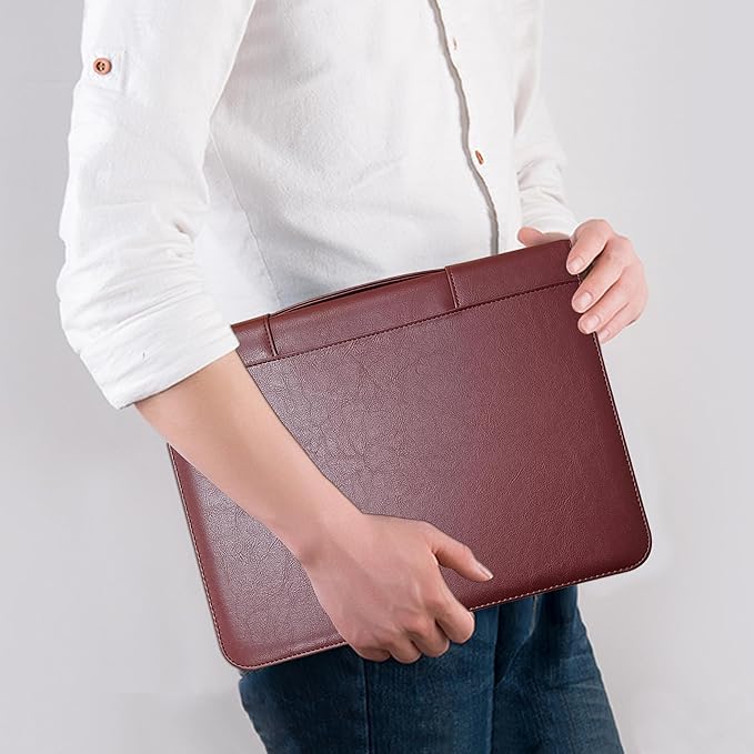 Faux Leather 3 Ring Portfolio Binder With Handle, Business Padfolio for Men & Women, Zippered Document Organizer for Home & Office Use, Including Clipboard, Notepad and Sheet Protectors (Brown)