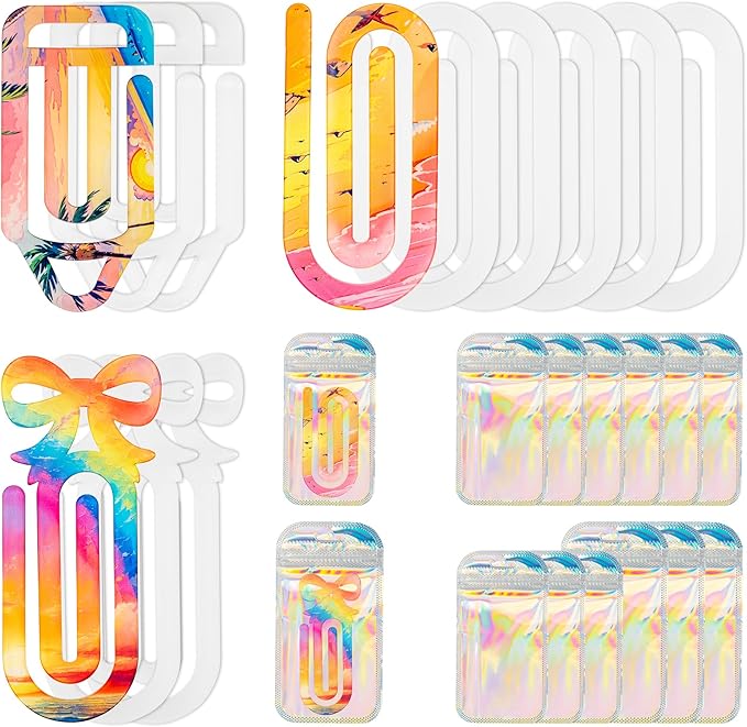 24 Pack Acrylic Sublimation Paper Clips Blanks, 4" X 2" 12Pcs Jumbo Sublimation Paper Clips with 12Pcs Gift Bags Personalized Paperclips Bookmark for DIY Crafts, Home Office School Supplies