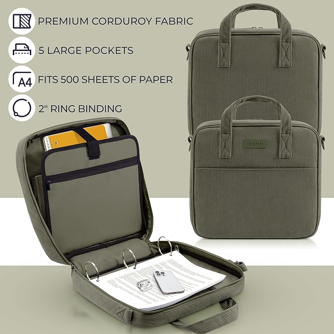 Sturdy 3-Ring Zipper Binder with Shoulder Strap for School – Beautiful 2-Inch Zip-Up Binder with Extra Pockets Holds 500 Sheets, Books & Laptop – Easy-to-Carry Trapper Keeper Made of Premium Fabric