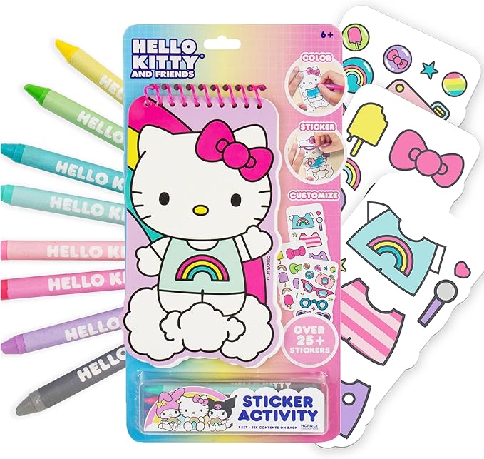 Hello Kitty and Friends 2-in-1 Coloring & Sticker Book, Includes 25+ Stickers, Crayons, Sanrio Sticker Book, 5 Year Old Girl Gift, Toddler Girl Toys, Hello Kitty Toys, Sanrio Stuff, Girl Toys Age 4-5