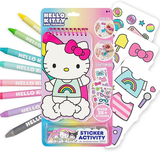 Hello Kitty and Friends 2-in-1 Coloring & Sticker Book, Includes 25+ Stickers, Crayons, Sanrio Sticker Book, 5 Year Old Girl Gift, Toddler Girl Toys, Hello Kitty Toys, Sanrio Stuff, Girl Toys Age 4-5