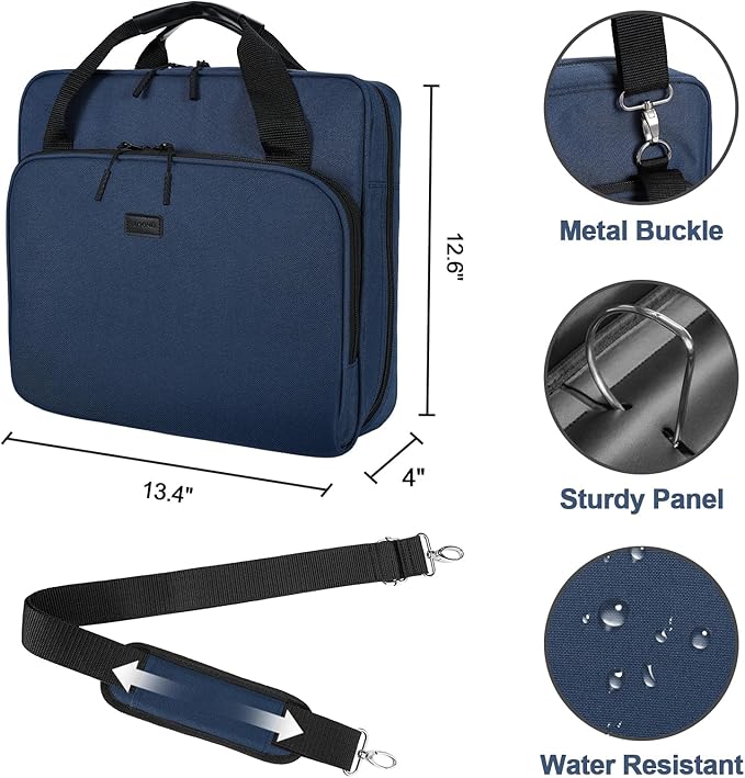3 Ring Zipper Binder 3 Inch D-Ring, Binder with Strap 700 Sheet Capacity & Multi-Pockets School and Office Organizer, Compatible with 13-Inch MacBook(Patent Design Dark Blue)