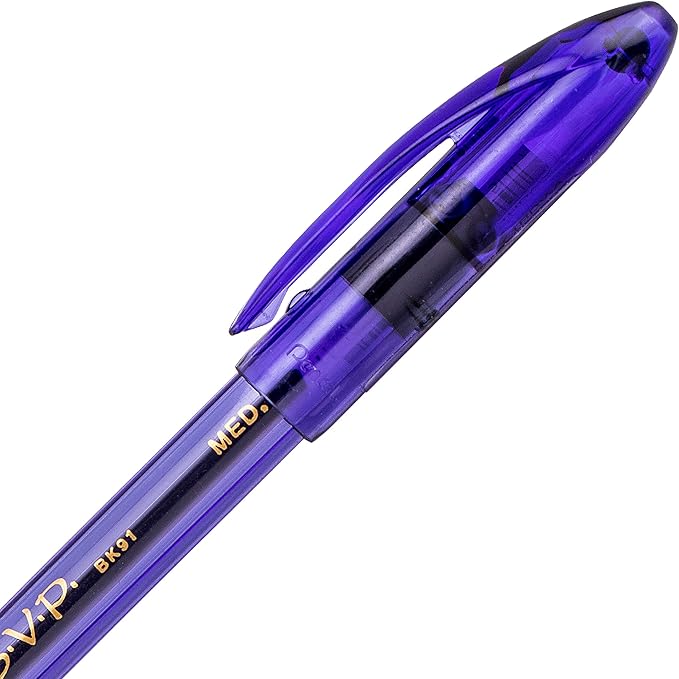 Pentel RSVP Razzle-Dazzle Ballpoint Pen, (1.0mm) Medium Line, Violet Barrel, Black Ink, Box of 12 (BK91RDV-A)