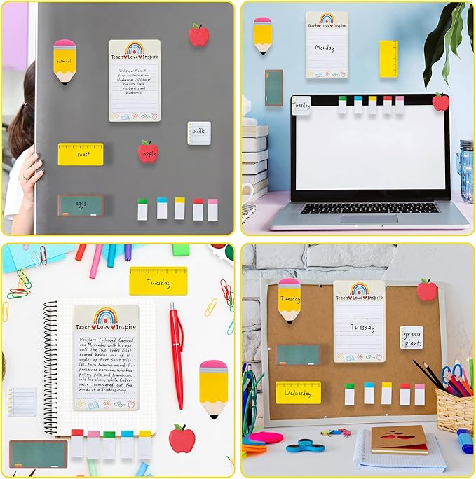 Xqumoi 6 Pack Teaching is A Work of Heart Sticky Notes Set - Ruler Blackboard Pencil Apple Shape Self-Stick Note Pads Teacher Appreciation Gift Writing Memo Pads Page Marker School Office Supplies