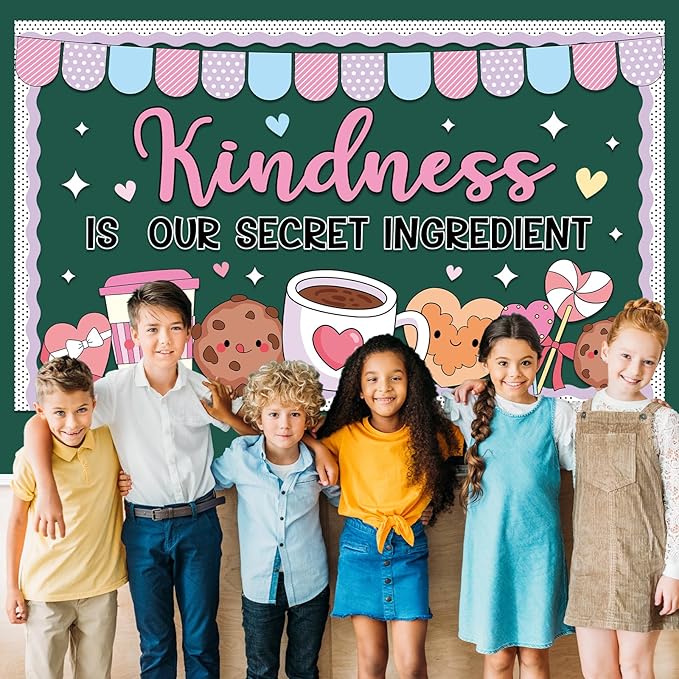Valentine's Day Bulletin Board Decoration Valentines Coffee Mug Bulletin Board Set Valentine’s Day Kindness Cookie Paper Cutouts Motivational Classroom for School Home Wall Party Decor Supplies