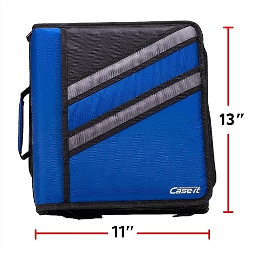 Case-it The Z Shape Zipper Binder - Two Binders in One - Double Sided 1.5 Inch D-Ring - Multiple Pockets - 500 Page Capacity - Comes with Shoulder Strap, Midnight BlueZ-176