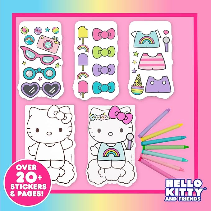 Hello Kitty and Friends 2-in-1 Coloring & Sticker Book, Includes 25+ Stickers, Crayons, Sanrio Sticker Book, 5 Year Old Girl Gift, Toddler Girl Toys, Hello Kitty Toys, Sanrio Stuff, Girl Toys Age 4-5