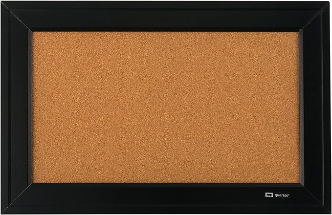 Quartet Cork Bulletin Board, Framed Corkboard, 11” x 17”, Black Frame, Message Board (79279)