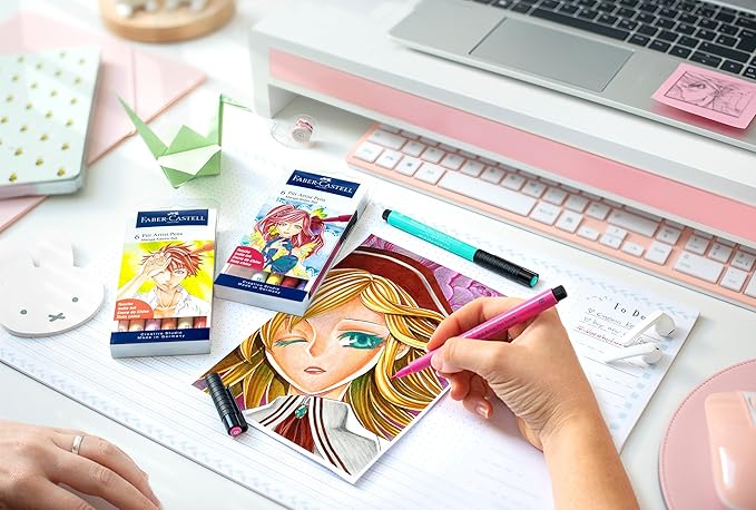 Faber-Castell Pitt Artist Pen Manga Kaoiro Drawing and Illustration Wallet - 6 India Ink Artist Markers