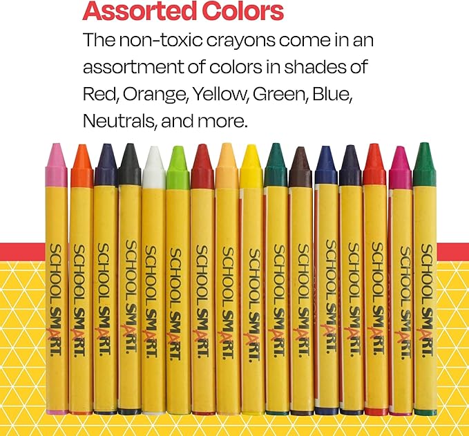 School Smart Classic Crayon Set with Tuck Box for Schools, Home, and More, Assorted Colors, Pack of 16