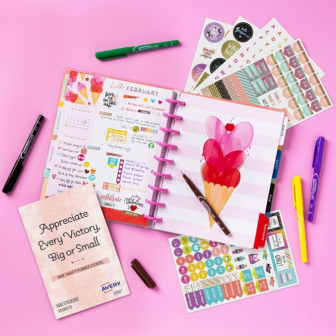 Avery Mom Planner Stickers Variety Pack, 30 Sheets, 1,682 Stickers for Your Planner, Journal or Calendar (6780)