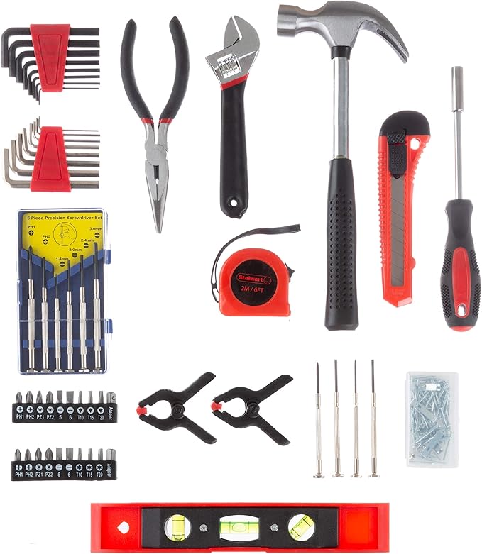 Tool Kit - 132 Heat-Treated Pieces with Carrying Case - Essential Steel Hand Tool and Basic Repair Set for Apartments, Dorm, Homeowners by Stalwart