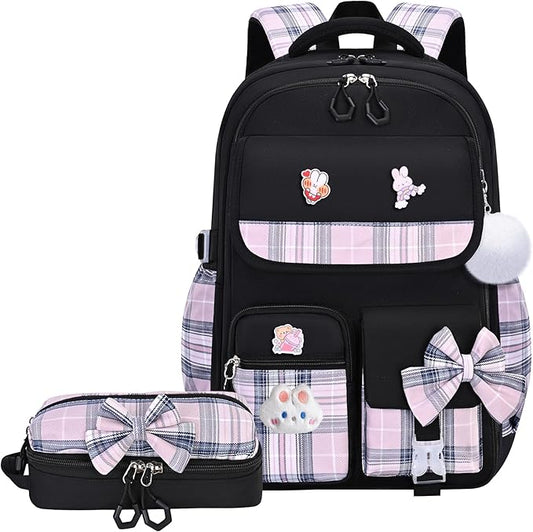Girls Backpack,Kids School Backpack With Lunch Box Pencil Case Set,Cute Childrens Schoolbag For Girls