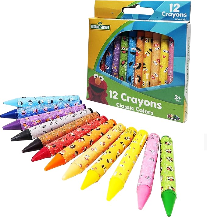 Sesame Street 12 Count Party Favors | Toddler and Kids Crayons | Assorted Colors and Non-Toxic | Great for Classrooms | Beginner (Standard)