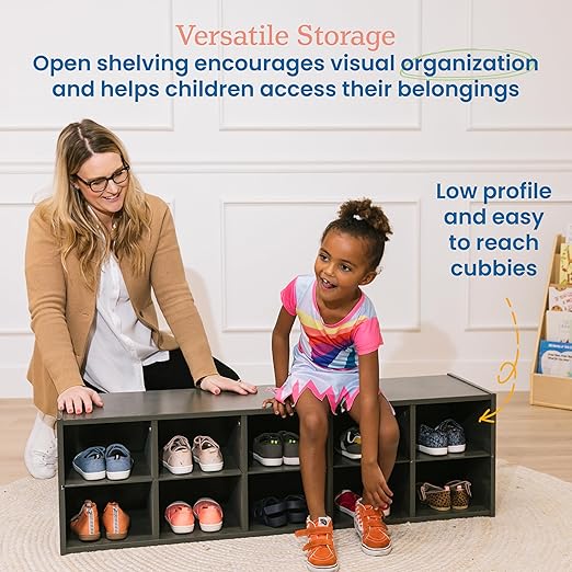 ECR4Kids Streamline 10 Cubby Tray Storage Cabinet, 2x5, Classroom Furniture, Grey Wash